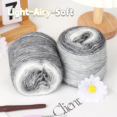 Image of Katech Ombre Yarn for Crocheting-Gradient Cake Yarn-4x100g 60% Cotton 30% Acrylic 11% Wool-Multicolor Soft Rainbow Cotton Crochet Yarn for Scarves, Shawls, Blankets and Garments(O)