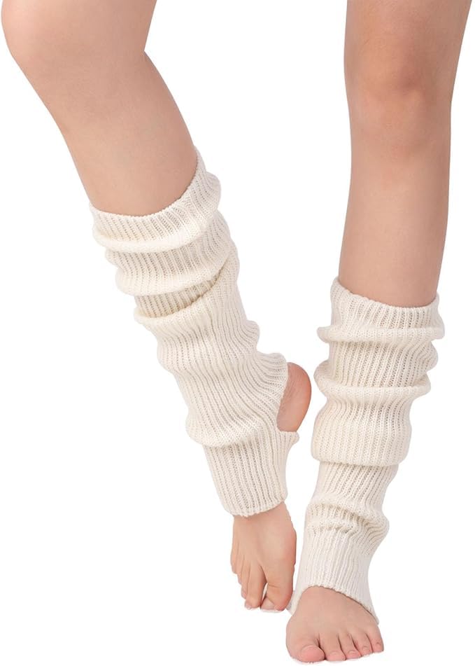Guojanfon 1 Pair Fashion Yoga Socks for Women Girls Workout Socks Toeless Training Dance Leg Warmers (White)