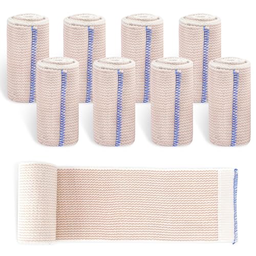 8 Piezas Venda Elastica: Venda Compresiva 4.5m×10cm, Vendas Elásticas Lavable y Reutilizable, Vendaje Elástico Premium, Vendaje Compresión, Lesiones Deportivas