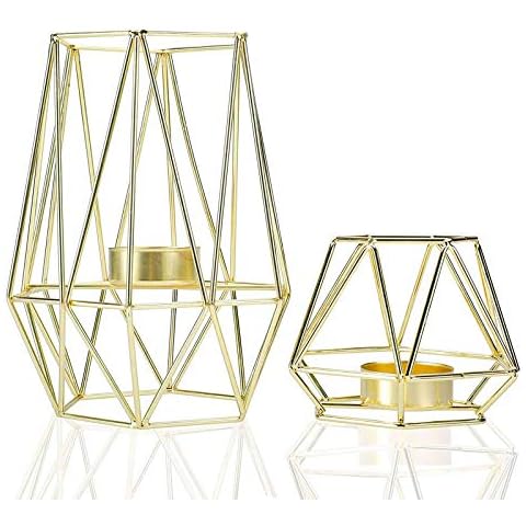 Homtone 2 portavelas hexagonales de metal dorado para velas de té Cover