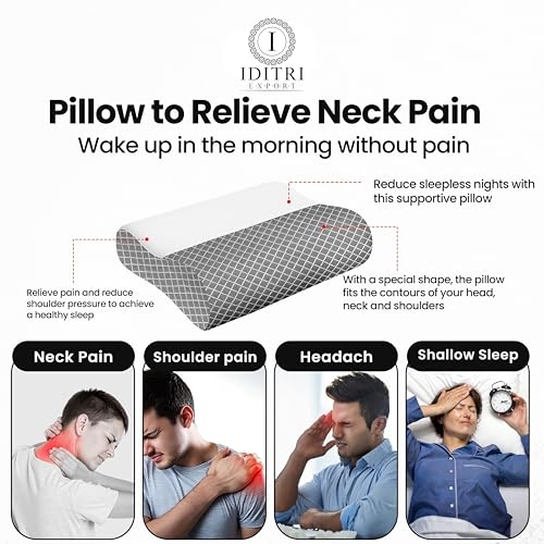 Image of Orthopedic Neck Pillow Set of 2, Memory Foam Contour Support for Sleeping, Cervical Design for Side and Back Sleepers, Slow Rebound, Washable Cover, Grey, 48 x 30 cm, Home Use Plus