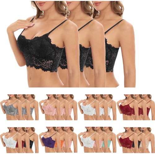 UHouse - UHouse Lot de 3 Soutien Gorge Dentelle Brassiere Push Up Femme Sexy Brassière sans Armature Bustier Minimiseur Bralette Classiques Bra Crop Top Lingerie Noir L