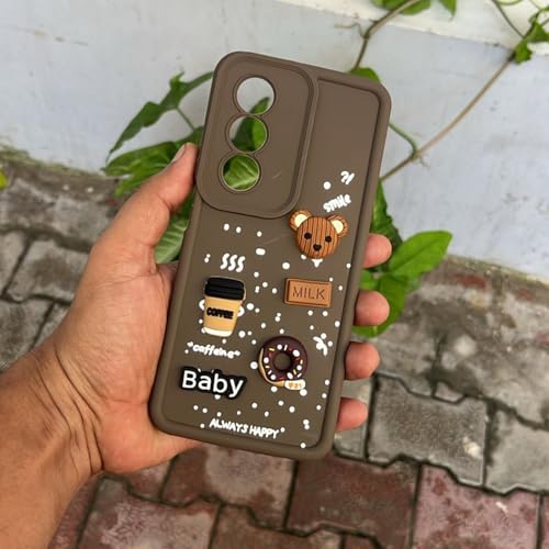 Image of Outlouders Back Cover for Oppo A3 Pro 5G | 3D Cartoon Bear Cute Fun Silicone Full Body Protection Bumper Case (Brown)