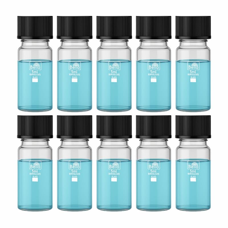 Image of Bello 10pcs-5ml Clear Glass Vials Culture tube with Screw Caps Glass Sample Vial with PE Stopper, Leak-Proof Glass Bottles Containers for Cosmetics Perfume Making Lab Laboratory