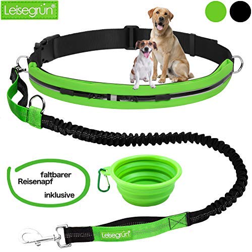 Joggingleine mit Bauchgurt. Verstellbare Freihandleine mit Sport Laufgürtel. Jogging Hundeleine für große und mittelgroße Hunde. Elastische, reflektierende Laufleine im Set (grün)