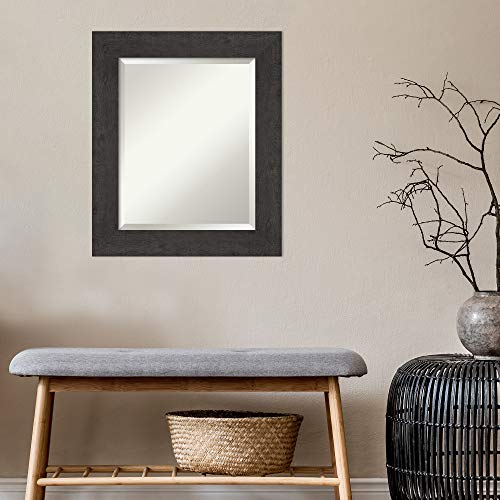 Image of Framed Vanity Mirror | Bathroom Mirrors for Wall | Rustic Plank Espresso Mirror | Wall Mounted Mirror | Small Mirror | 25.38 x 21.38