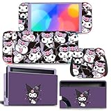 PERFECTSIGHT Cute Kawaii Cartoon Skin Sticker Full Set Protective Film Compatible with Nintendo Switch OLED Console & Joycon Controller & Dock (Kuro, Switch OLED)