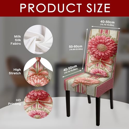 Image of Nuxovilar Pink Floral Ribbon Striped Stretch 23.6x70in 6PCS Covers | Stretch Slipcover Gentle Protector Flower Wrap Seat Guard Dining Room Bedroom Wedding Banquet (Floral Stripe)