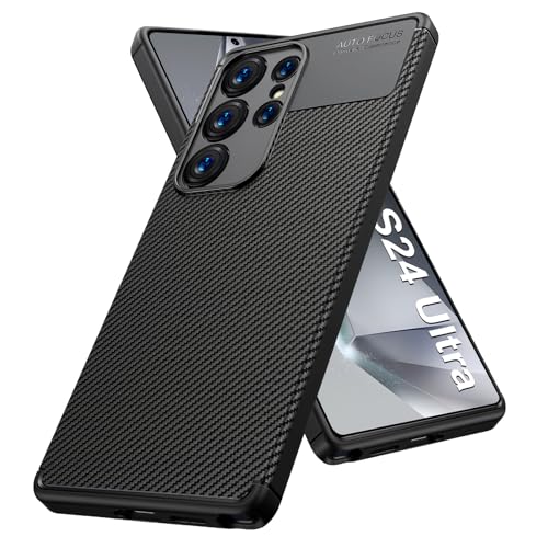 Handyhülle für Samsung Galaxy S24 Ultra Hülle, Ultra Dünn Weiches Silikon Handytasche Case, Carbon Faser Textur Kratzfes...