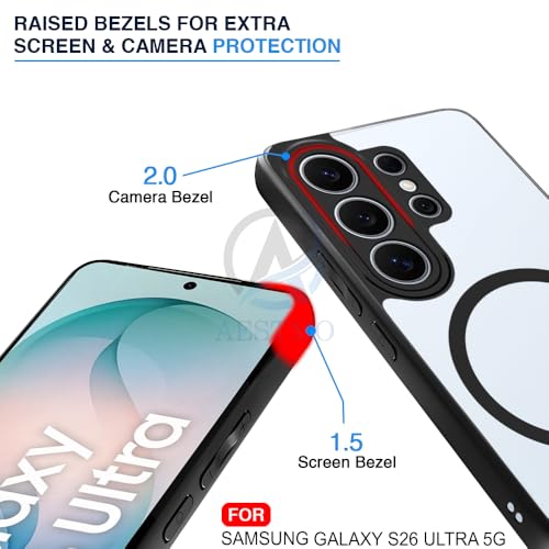Image of AESTMO Samsung S26 Ultra 5G Back Cover | 360 Protection | Crystal Clear Hard Back Transparent | Compatible with MagSafe Accessories (PC+TPU, Black Bumper)