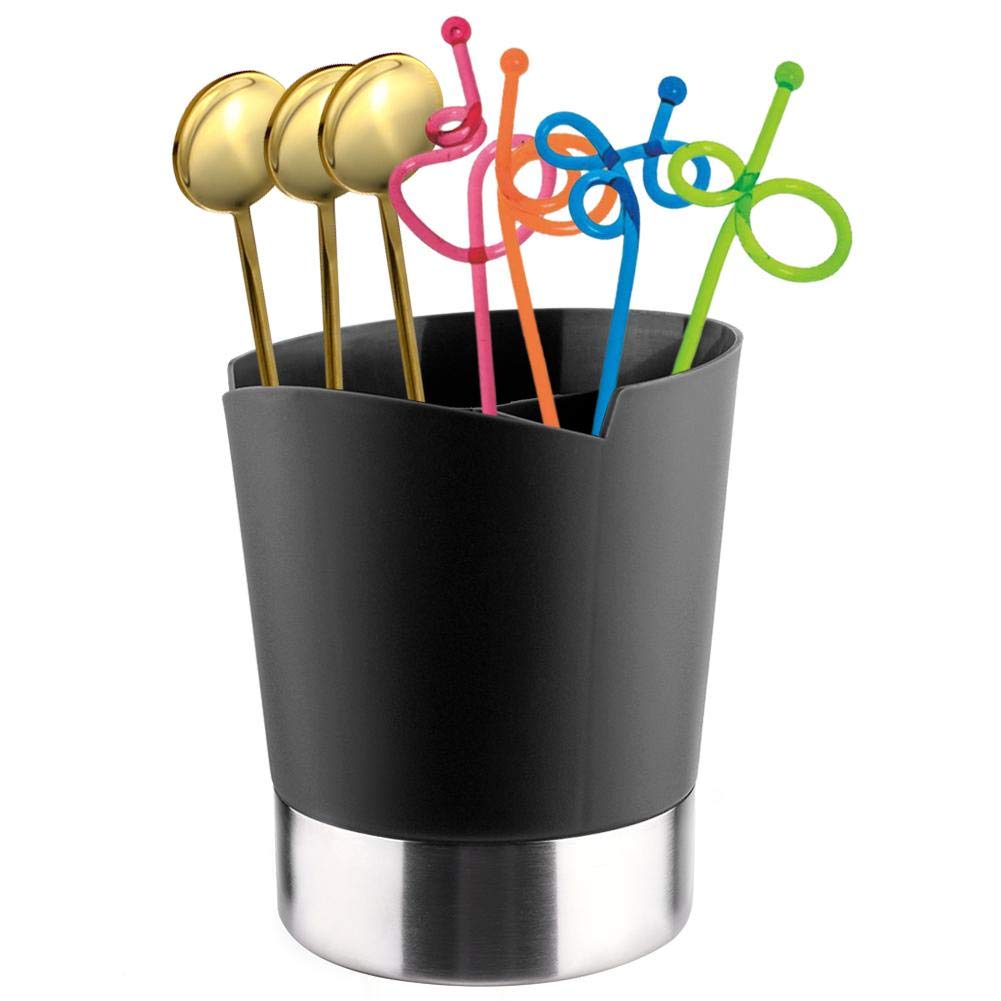 Topincn Black Spoon Cutlery Holder 3-Compartment Forks Spoons Chopsticks Straws Tableware Storage Box For Kitchen Coffee Shop Bar(Black)