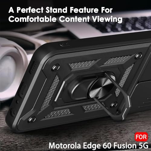 Image of Luxe Back Cover for Motorola Edge 60 5G / Motorola Edge 60 Fusion 5G | D10 Tough Armor Case | Sliding Camera Shield | 360 Protection | Kickstand Ring Holder | Military-Grade Shockproof Bumper Case