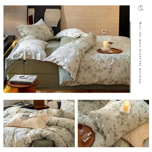 VM VOUGEMARKET Botanical Leaves Duvet Cover Set King Linen Cotton Bedding Set,3D Jacquard Yarn-Dyed Textured Comforter Cover with Button Closure-104 x90,Sage Green