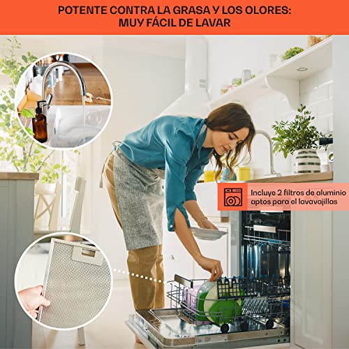 Klarstein-Campana-Extractora-60-cm-Extractor-de-Cocina-Flujo-Aire-576mh-Filtros-Extraccion-de-Grasa-10-Velocidades-Campanas-Extractoras-Cocina-Recirculacion-Extractor-de-Cocina-Eficiencia-A