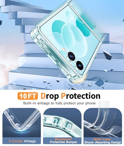 Image of FNTCASE for Samsung-Galaxy Z-Flip-7 Clear Case with Screen Protector | Anti Yellowing, Military Grade Drop Protection, Rugged Shockproof, Transparent