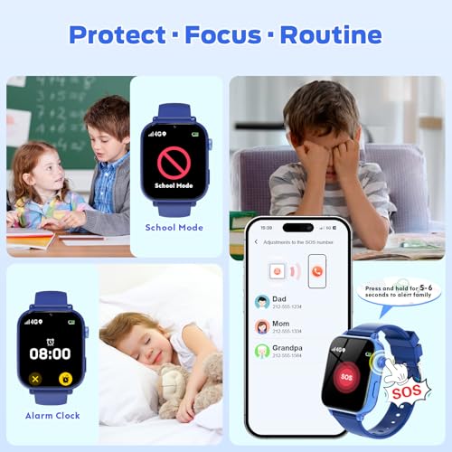 Image of 4G Kids Smart Watch with GPS Tracker, Video Call & Texting, Smart Watch for Kids with SIM Card, SOS, School Mode, HD Camera, Pedometer, Kid Watch Gift for Boys Girls Age 4-12, Bule
