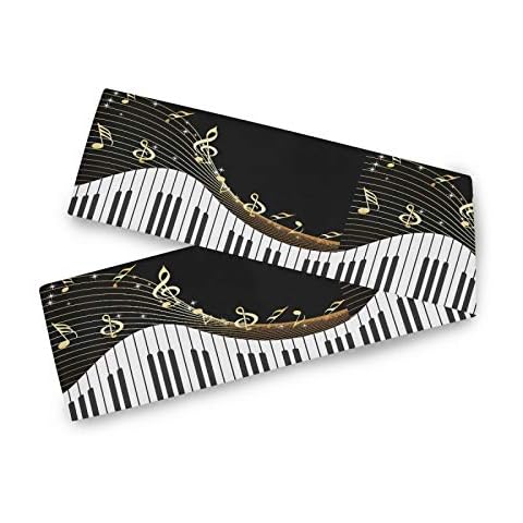 AUUXVA Table Runner Piano Keyboard Music Note Art Durable Luxury Dresser Scarf Tabletop Cloth for Wedding Dining Table Holiday Party Kitchen Home Decoration 13x90in Cover