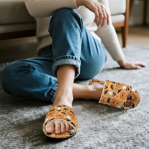 Women’s Warm Open Toe Slippers Flannel Cotton Fabric Comfy House Shoes for Home Indoor Casual3