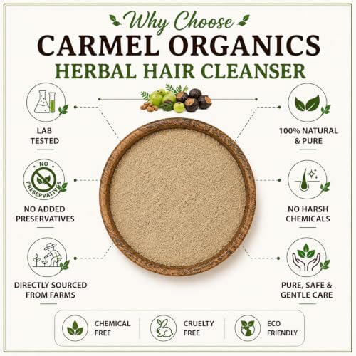 Image of CARMEL ORGANICS Herbal Hair Cleanser Powder 340 Grams | Blend of Soapnut, Shikakai, Amla, Fenugreek & Bhringraj Powder, Nourishes the Scalp and Hair With Essential Nutrients