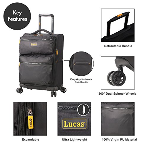 Lucas Ultra Lightweight Carry On - Softside 20 Inch Expandable Luggage - Small Rolling Bag Fits Most Airline Compartments - Durable 8-Spinner Wheels Suitcase (Black)2