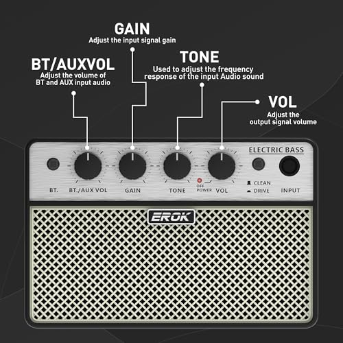Image of EROK Mini Electric Guitar Amp, Portable Amplifier with 3.5mm Headphone /AUX Input, Compact Design for Practice & Small Gigs (Electric Bass)