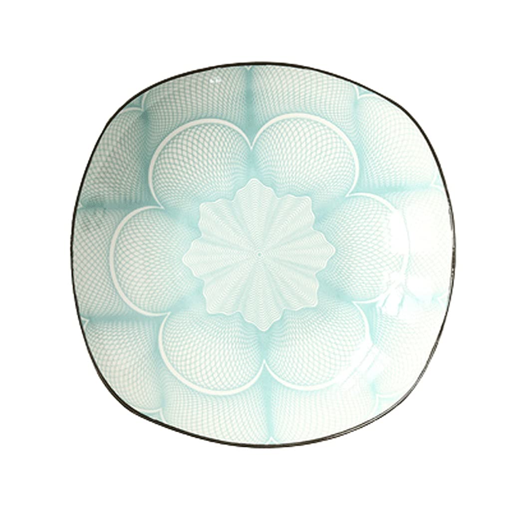 BAUBUY Dinner Plate Ceramics Square Deep Dish for Dinner Kitchen for Spaghetti Steak Maincourse Soup Fruit Snack Plate 19.6X19.6CM Plato (Size : Light Blue Liuhe)