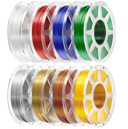 Image of 250g Silk PLA Filament 1.75mm Bundle, YOOPAI Multicolor 3D Printer Filament Neatly Wound, Chrome-Like Glossy Shine, 250g Spool, 8 Rolls, Gold+Silver+Red+Green+White+Blue+Purple+Copper