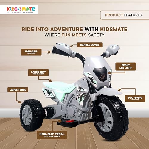 Kidsmate Volt Super-Fun Electric Ride-on Bike for Kids | High-Speed Battery-Operated & Rechargeable Bike with Front/Rear Lights & Horn | Safe and Durable Electric Bike for Kids Aged 1-4Y - Sea Green - Image 8