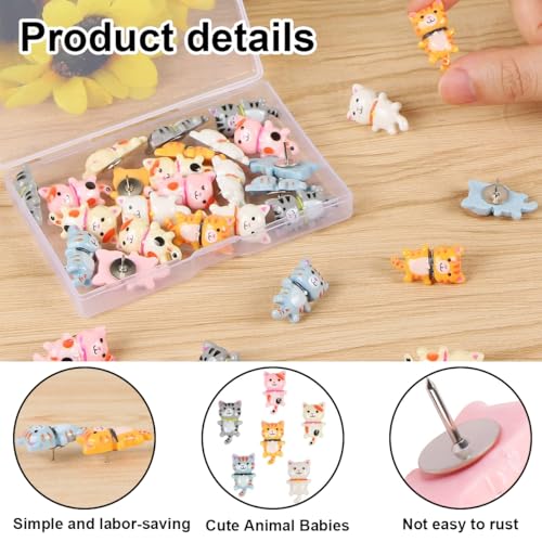 Ruayia 30 Stück Katze Pinnadeln, Pinnwand Stecknadeln, Katze Reiszwecknadeln Dekorative, Harz Pinnwandnadeln Deko, Vielseitige Reisszwecken für Pinnwand, Korktafel, Fotowand, Büro