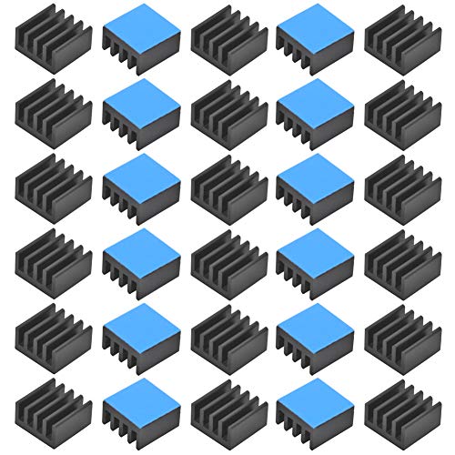 30pcs Aluminum Heatsink 8.8x8.8x5mm / 0.35x.035x0.2 inches with Thermal Conductive Adhesive Tape for Raspberry pi Electronic Chip MOS IC Diode Triode Cooling Heat Dissipation