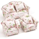Keldoner Dollhouse Furniture 1 12 Scale - Doll House Furniture Toys for Dollhouse Living Room Incl Couch, Arm Chairs - Miniture House Furniture and Accessories (Pink)