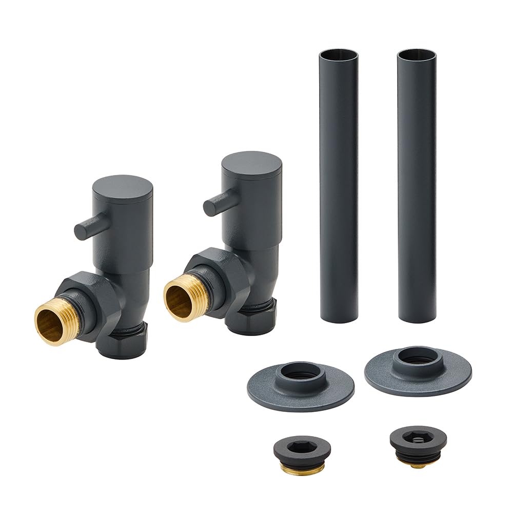 MILANO Anthracite Angled Radiator Valves Pipe Sleeve Kit