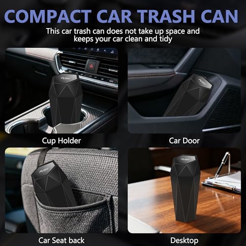 Image of Car Trash Can with Lid - 1-Pack, Interior Accessories for Vehicles, Leakproof Garbage Can with 30 Detachable Trash Bags, Multipurpose Organizers and Storage Solutions for Home and Office
