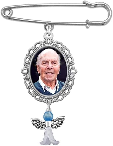 Something Blue Wedding Bouquet Photo Charm Pin Lacy Oval Bridal