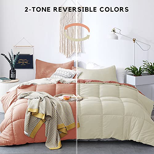 Kasentex All Season Down Alternative Quilted Comforter Set - Reversible Duvet Insert - Machine Washable (Rose/Beige Cream, Twin Set) #TOP1