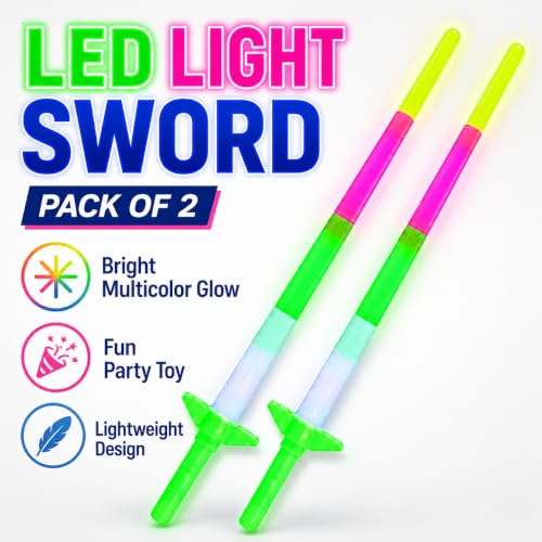 Image of MAPPERZ Sword Design LED Lights, Dark Flashing Sword Stick Light Toys for Kids, LED Talwar Light for Fun, Entertainment, Dancing, Party Boys and Girls Gift (Pack of 2)