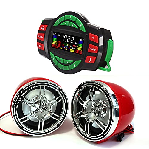 Image of UTV ATV Bluetooth Amplifier Sound System Hand-Free Speakers FM USB Audio System Stereo 3 Inch Speakers 12V Motorcycle Waterproof Audio FM Radio Stereo Speaker (Chrome&Red Speaker)