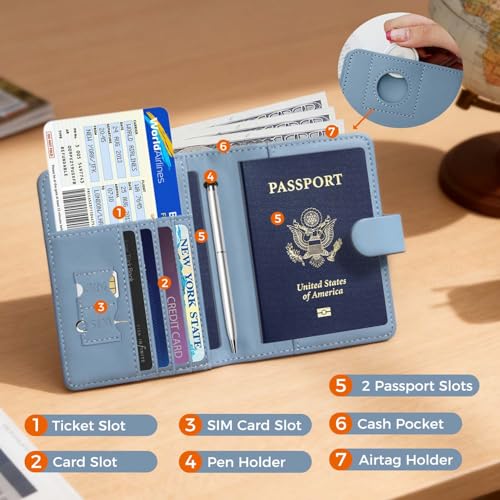 Image of Melsbrinna Premium Leather Passport Holder Covers Case, Waterproof Rfid Blocking Travel Wallet Passport Holder with Pen Holder, Cute Passport Book for Women /Men