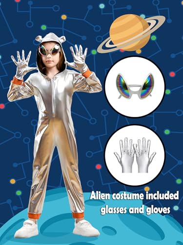 Disfraz completo de alienígena plateado para niños 5-6 años miniatura 5
