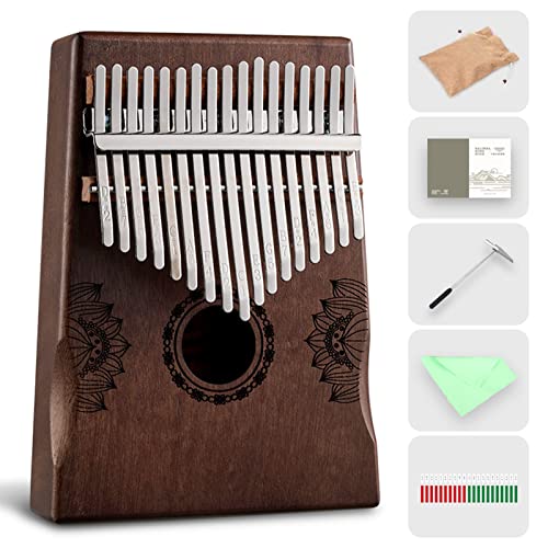BURNING&LIN Kalimba 親指ピアノ 17鍵 マホガニーウッド アームレスト ラウンドホール メタルキーボード フィンガーピアノ 子供用 大人用 (17キー)