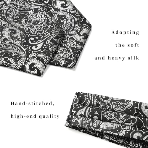 Image of HISDERN Ascot Ties for Men Paisley Floral Ascot and Pocket Square Set Classic Self Tie Mens Cravat Handkerchief for Wedding