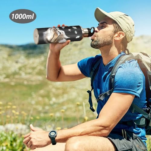 ALAZA Botella de Agua Térmica Aislada al Vacío con Pajilla, Acero Inoxidable, Capacidad 20 Ounzas, Estampado Gato con Mariposa miniatura 7