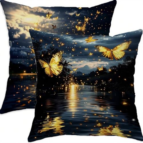 Housse coussin 65x65cm doré en lin imperméable pour un canapé chic