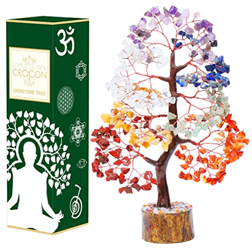 Crocon&reg; 7 Chakhra Crystals Tree, Birthday Gifts for Women & Men, House Decor for Shelf, Healing...