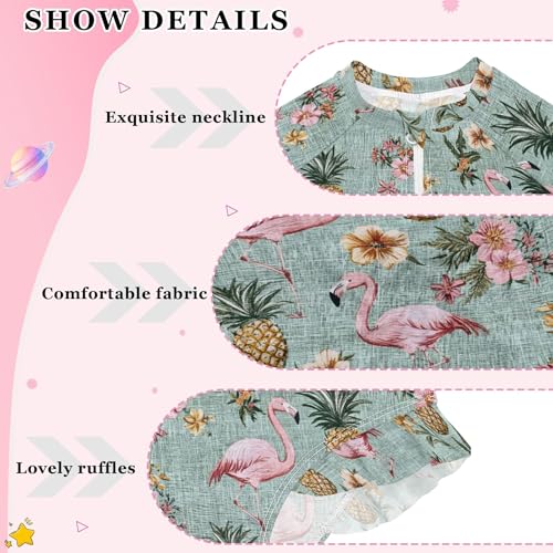 Pink Flamingo Pineapple Girls Long Sleeve Rashguard Swimsuit UV Protection One-Piece Swimwear Bathing Suit B04038574