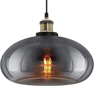 Long Life Lamp Company Modern Vintage Glass Dome Ceiling Pendant Light Shade Grey Antique Holder M0198-F