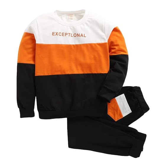 Hopscotch Boys Cotton Stylish T-Shirt and Pant Set in Orange Color