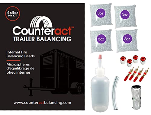 Counteract DIYTK3-4 DIY Tire/Wheel Balancing Beads Kit – for All Trailers, Includes (4) 3oz Bead Bags, (4) Valve Caps & Cores, (1) Core Remover, & Injector Bottle