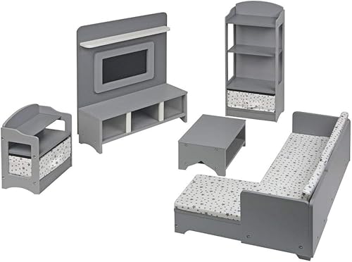 Badger Basket Juego de muebles de sala de medios de juguete para muñecas de 18 pulgadas - grisblanco