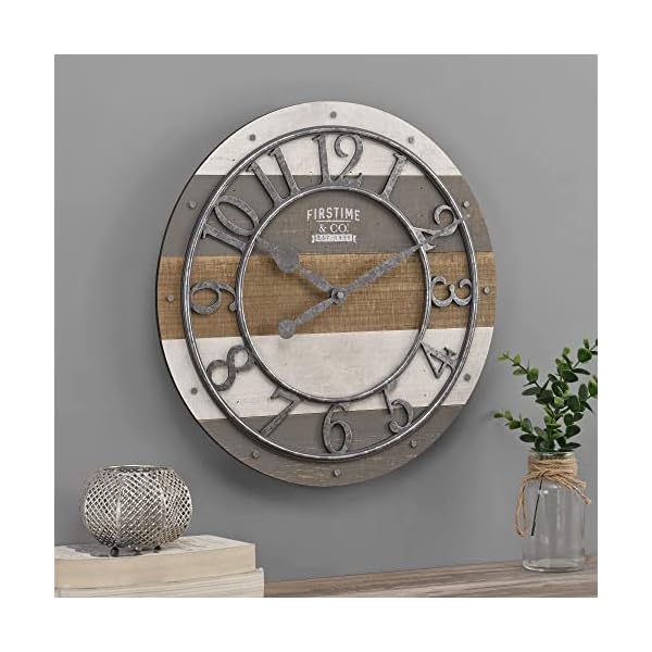 FirsTime & Co. Multicolor Shabby Pallet Wall Clock, Vintage Decor for Living Room, Home Office, Round, Wood, Farmhouse, 16 inches